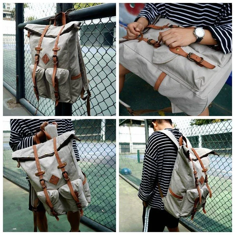 Vintage Mens Canvas Backpack Leather for Men