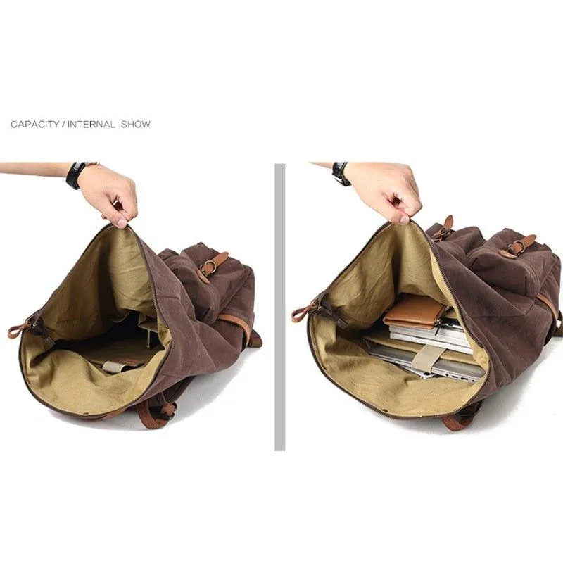 Vintage Mens Canvas Backpack Leather for Men