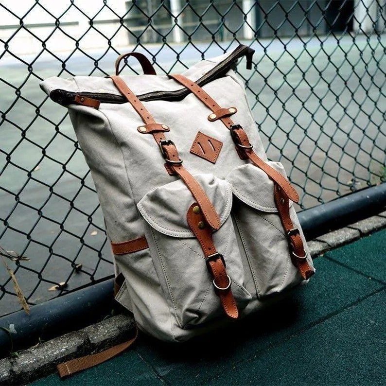 Vintage Mens Canvas Backpack Leather for Men