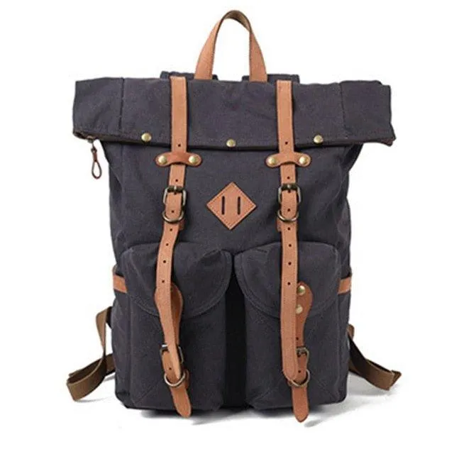 Vintage Mens Canvas Backpack Leather for Men