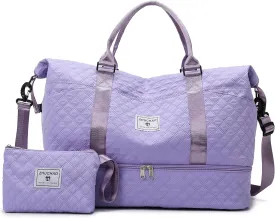 Weekender Bags for Women, Personal Item Travel Bag with Shoes Compartment, Travel Duffel Bags with Toiletry Bag for Gym Hospital Fitness(Light Purple)