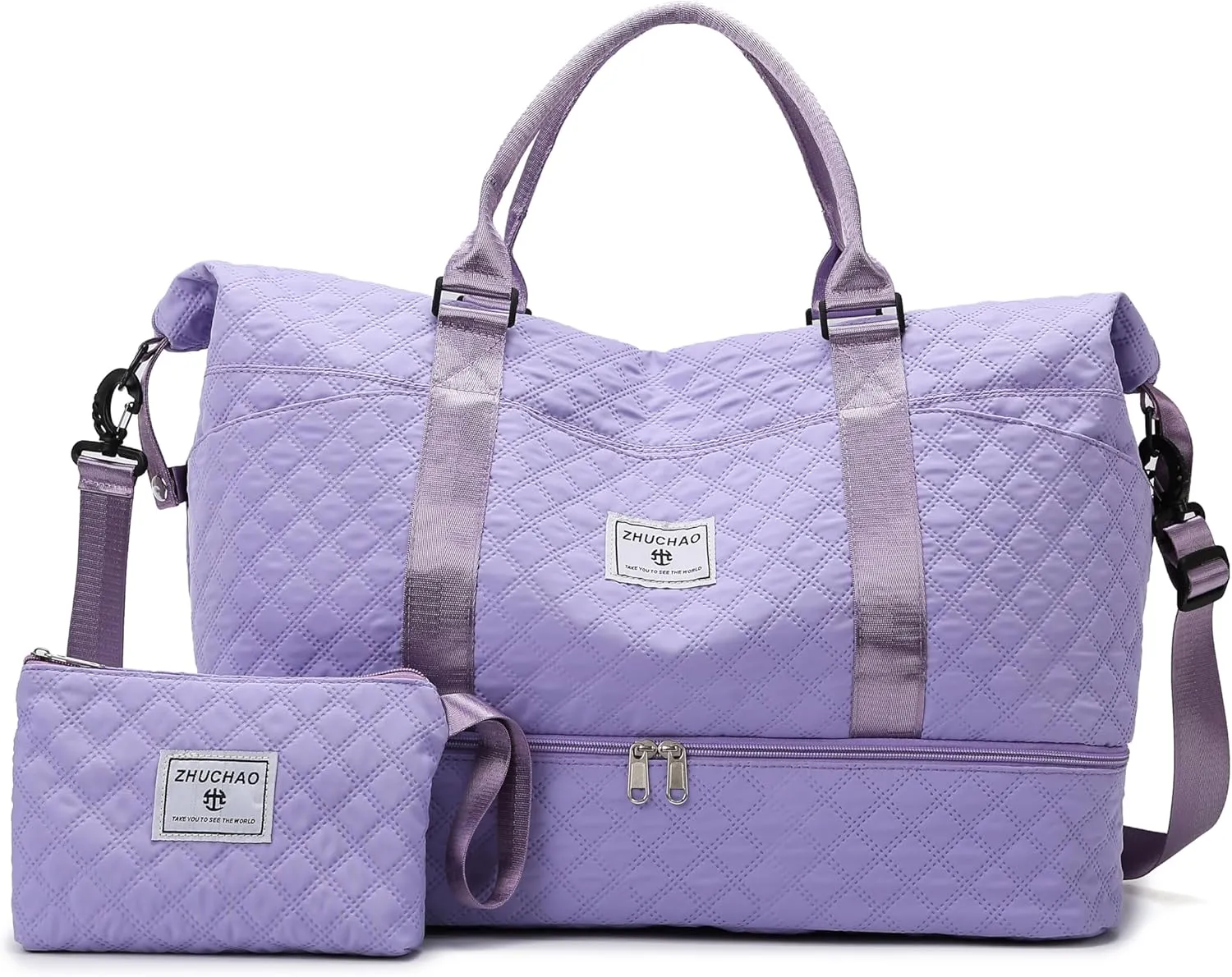 Weekender Bags for Women, Personal Item Travel Bag with Shoes Compartment, Travel Duffel Bags with Toiletry Bag for Gym Hospital Fitness(Light Purple)