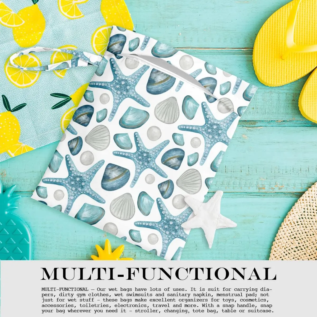 Wet Dry Bag Wet Bag for Swimsuit Travel Beach Pool Diapers Dirty Yoga Gym Clothes Makeup Bags Beach Wedding Supplies Waterproof Reusable Shell Pearl Starfish Whale Starfish