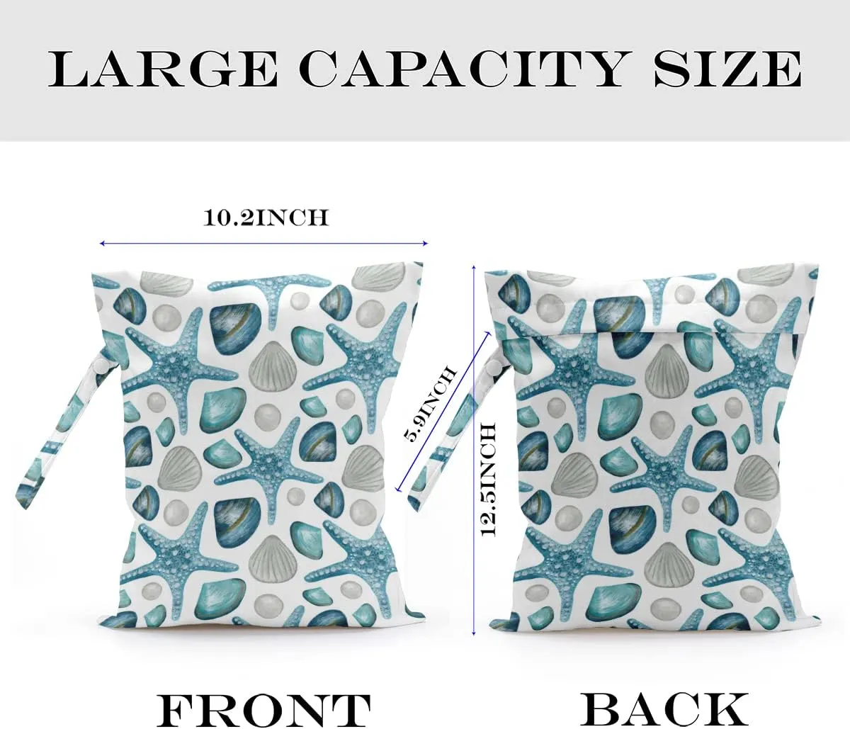 Wet Dry Bag Wet Bag for Swimsuit Travel Beach Pool Diapers Dirty Yoga Gym Clothes Makeup Bags Beach Wedding Supplies Waterproof Reusable Shell Pearl Starfish Whale Starfish