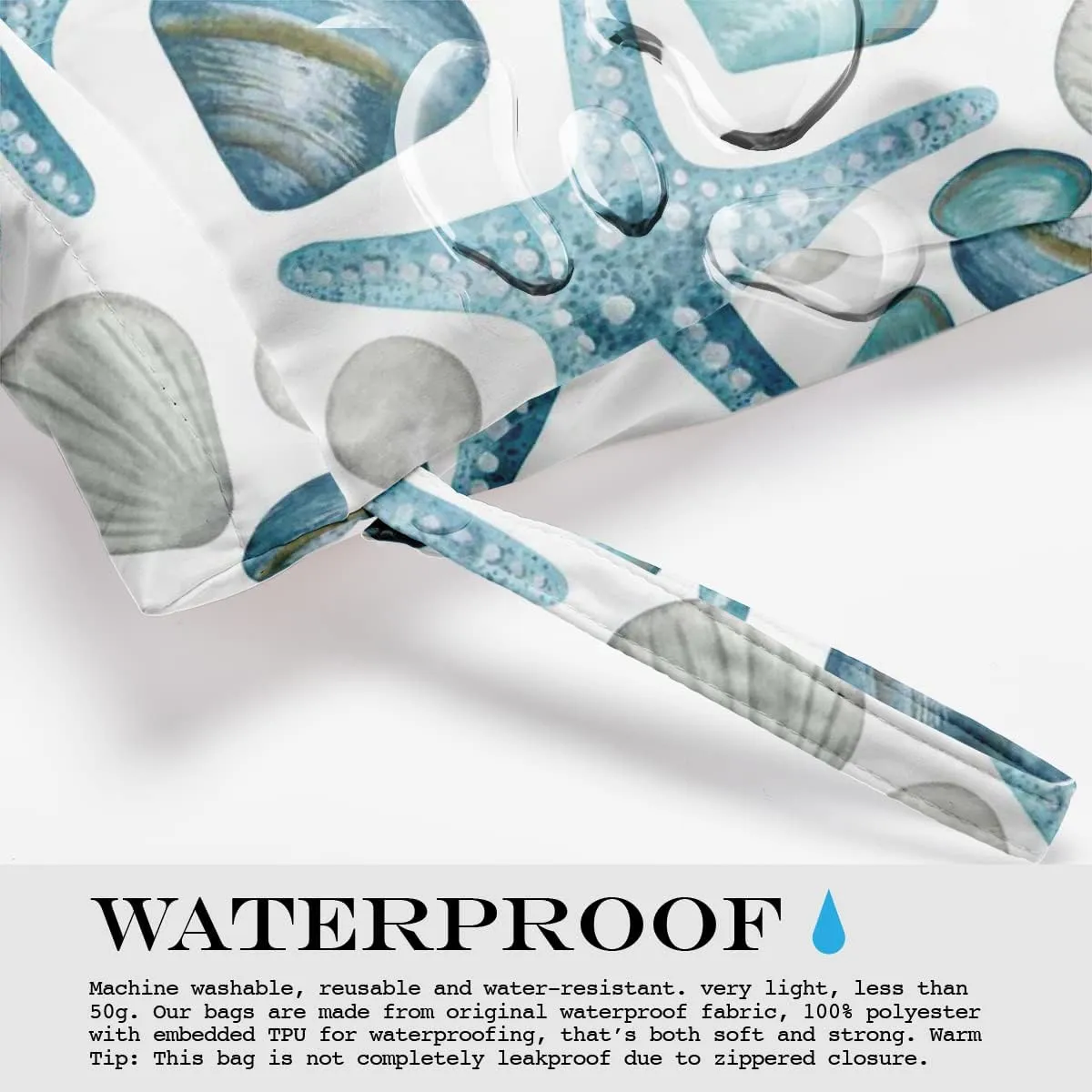 Wet Dry Bag Wet Bag for Swimsuit Travel Beach Pool Diapers Dirty Yoga Gym Clothes Makeup Bags Beach Wedding Supplies Waterproof Reusable Shell Pearl Starfish Whale Starfish