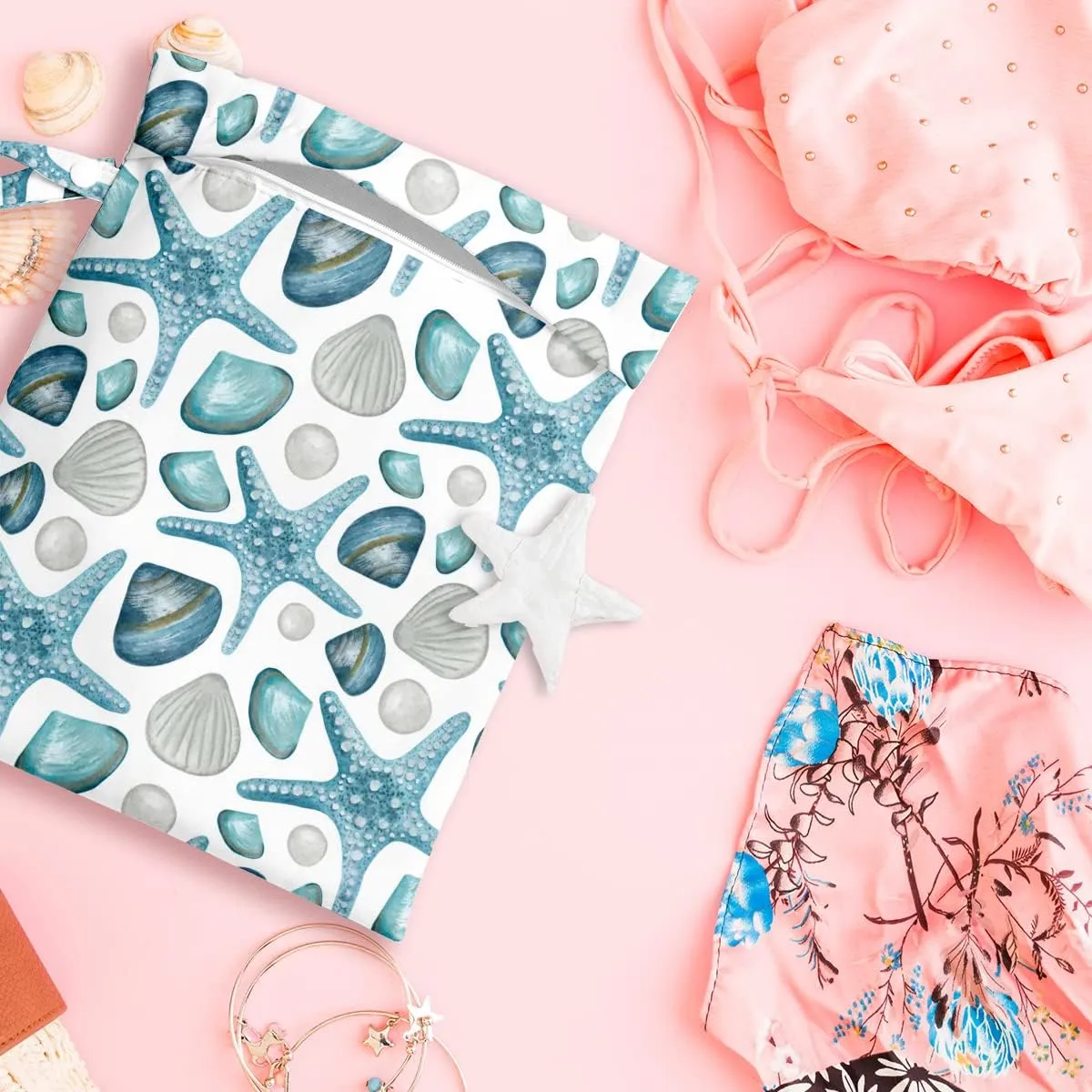 Wet Dry Bag Wet Bag for Swimsuit Travel Beach Pool Diapers Dirty Yoga Gym Clothes Makeup Bags Beach Wedding Supplies Waterproof Reusable Shell Pearl Starfish Whale Starfish