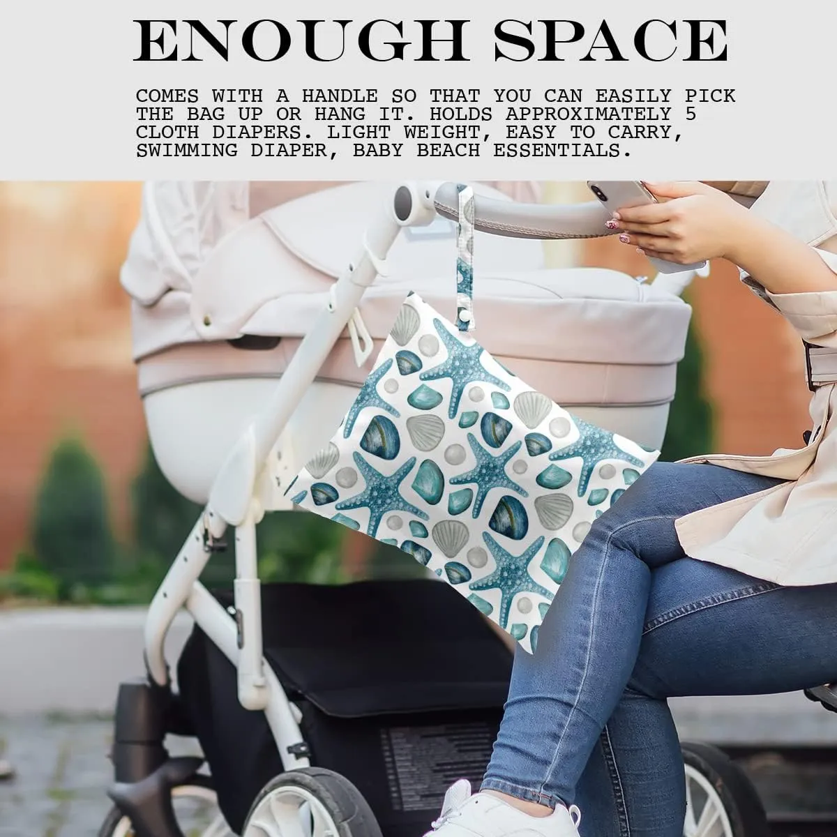 Wet Dry Bag Wet Bag for Swimsuit Travel Beach Pool Diapers Dirty Yoga Gym Clothes Makeup Bags Beach Wedding Supplies Waterproof Reusable Shell Pearl Starfish Whale Starfish