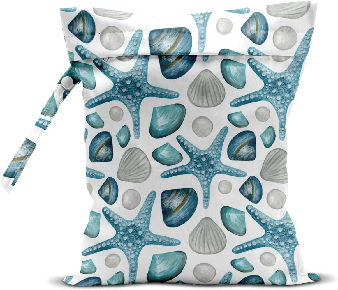 Wet Dry Bag Wet Bag for Swimsuit Travel Beach Pool Diapers Dirty Yoga Gym Clothes Makeup Bags Beach Wedding Supplies Waterproof Reusable Shell Pearl Starfish Whale Starfish