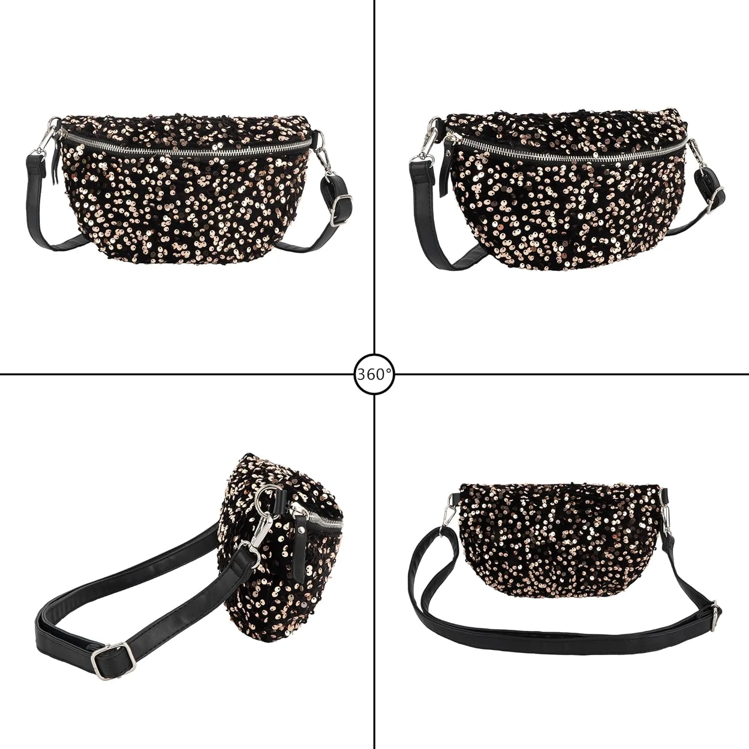 Women Large Glitter Sequins Velvet Fanny Pack Waist Bag Chest Bag Crossbody Shoulder Bag