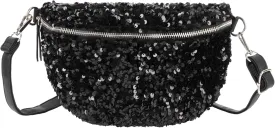Women Large Glitter Sequins Velvet Fanny Pack Waist Bag Chest Bag Crossbody Shoulder Bag