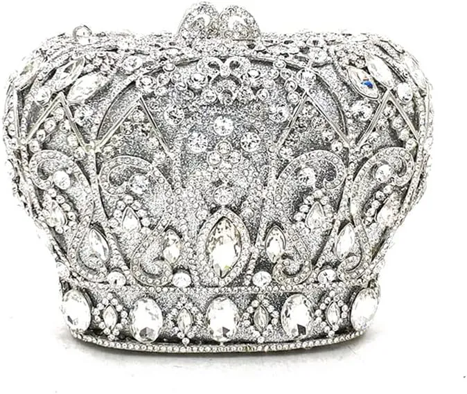 Women Luxury Crown Shaped Crystal Evening Clutch Elegant Rhinestones Party Handbag and Purse
