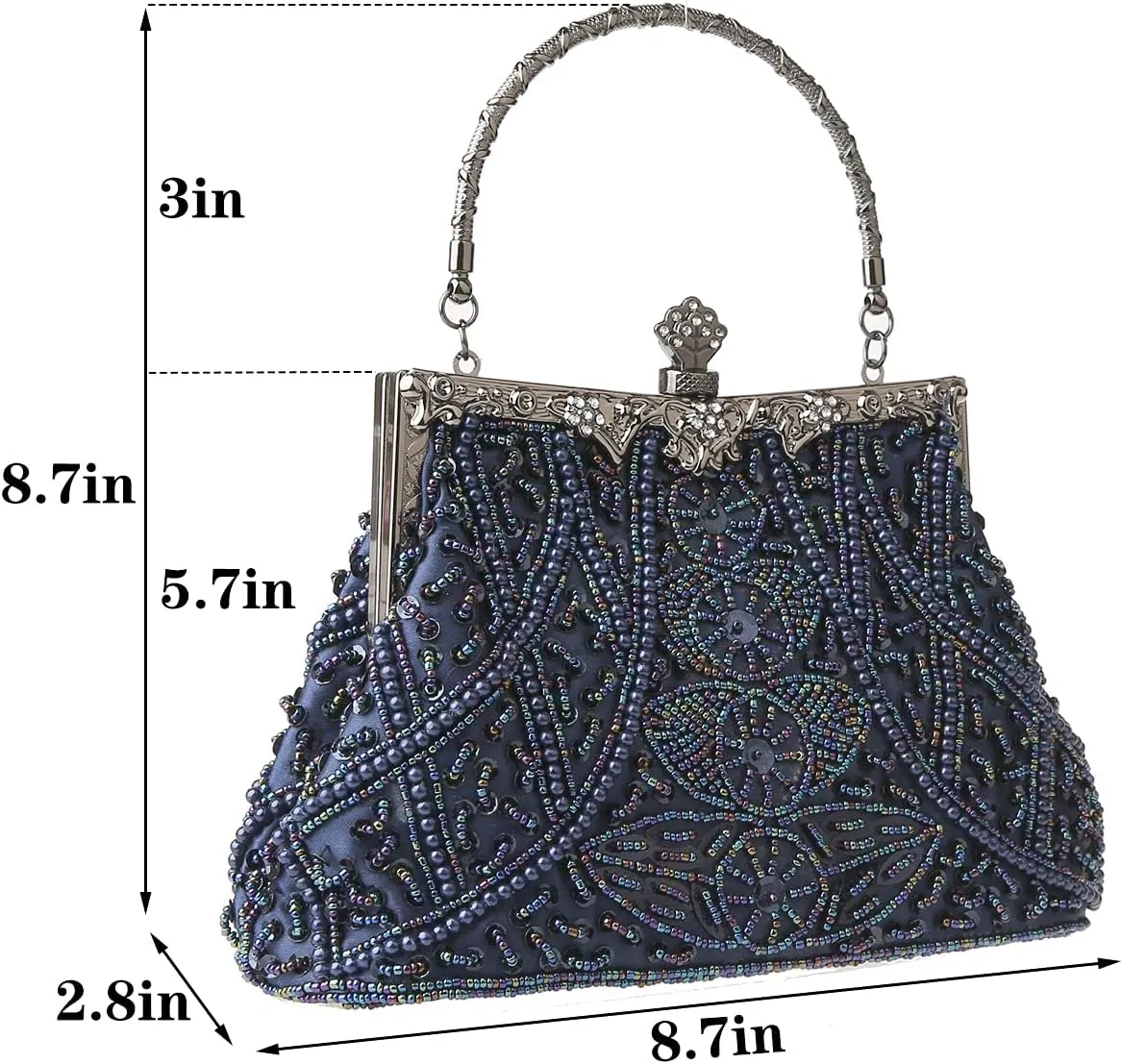 Womens Vintage Floral Beaded Rhinestone Embroidery Clutch Sequin Crossbody Bag Evening Handbag for Bridal Wedding Party Prom