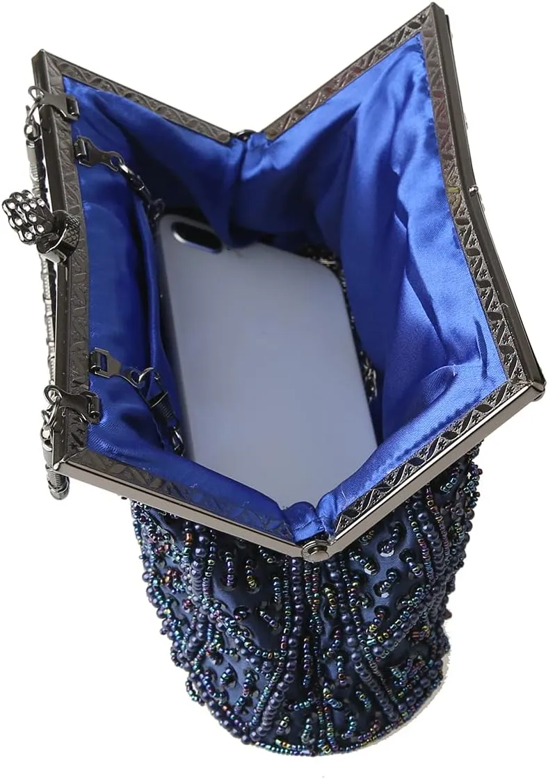 Womens Vintage Floral Beaded Rhinestone Embroidery Clutch Sequin Crossbody Bag Evening Handbag for Bridal Wedding Party Prom