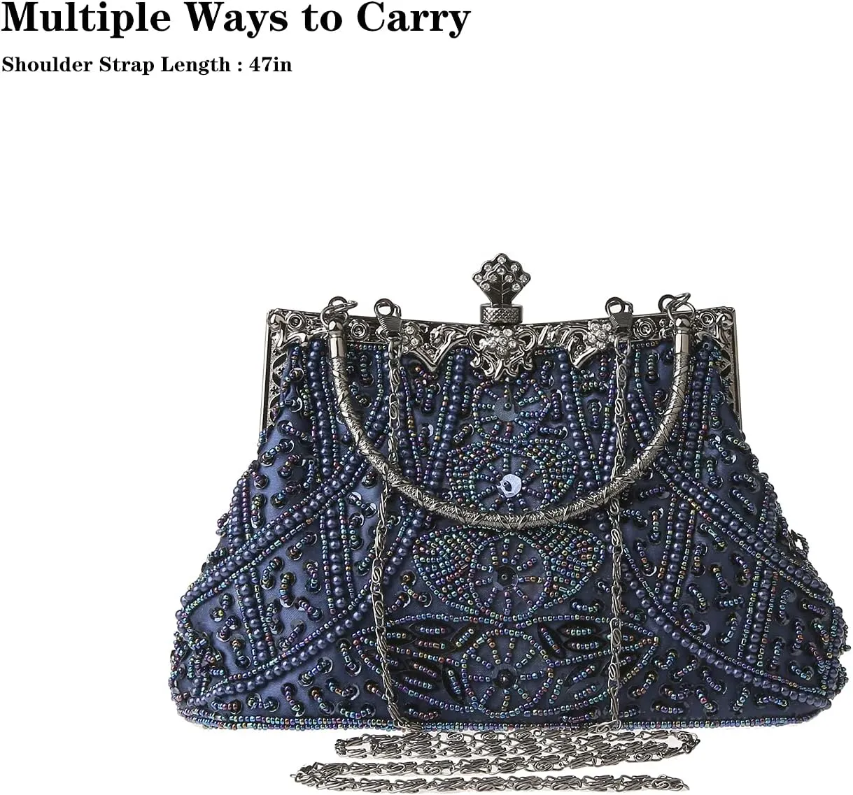 Womens Vintage Floral Beaded Rhinestone Embroidery Clutch Sequin Crossbody Bag Evening Handbag for Bridal Wedding Party Prom