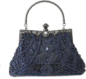 Womens Vintage Floral Beaded Rhinestone Embroidery Clutch Sequin Crossbody Bag Evening Handbag for Bridal Wedding Party Prom